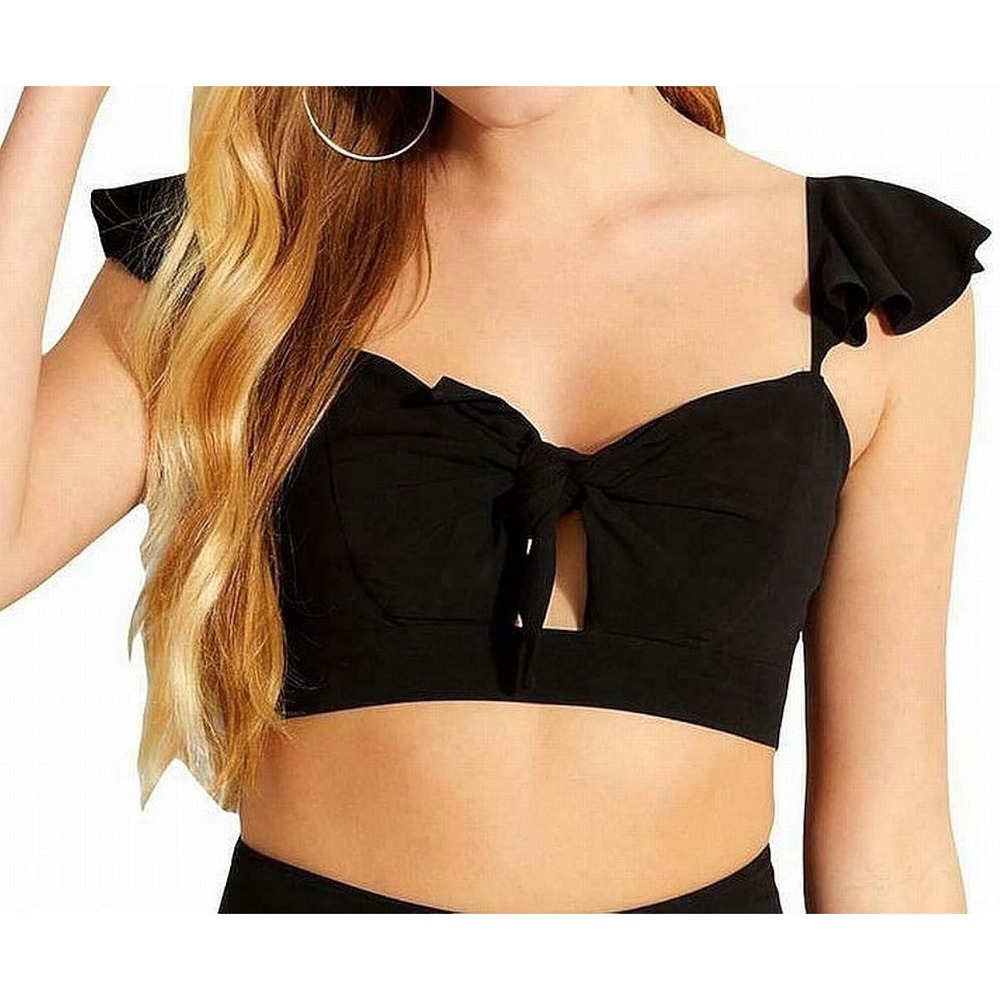 Guess Black Tie Front Crop Top Size S Ruffle Straps